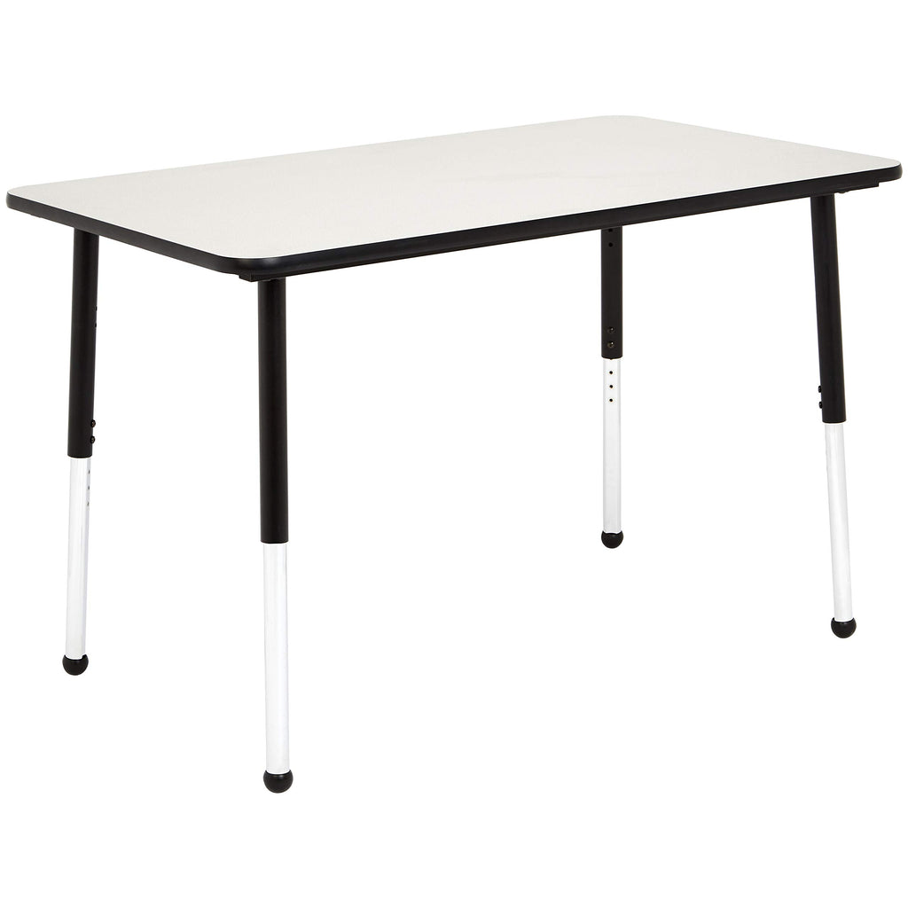 Adjustable Height Rectangular Classroom Activity Table, Writing Desk for School and Home, Grey Top/Black Edge, 47" W x 29" L x 30" H