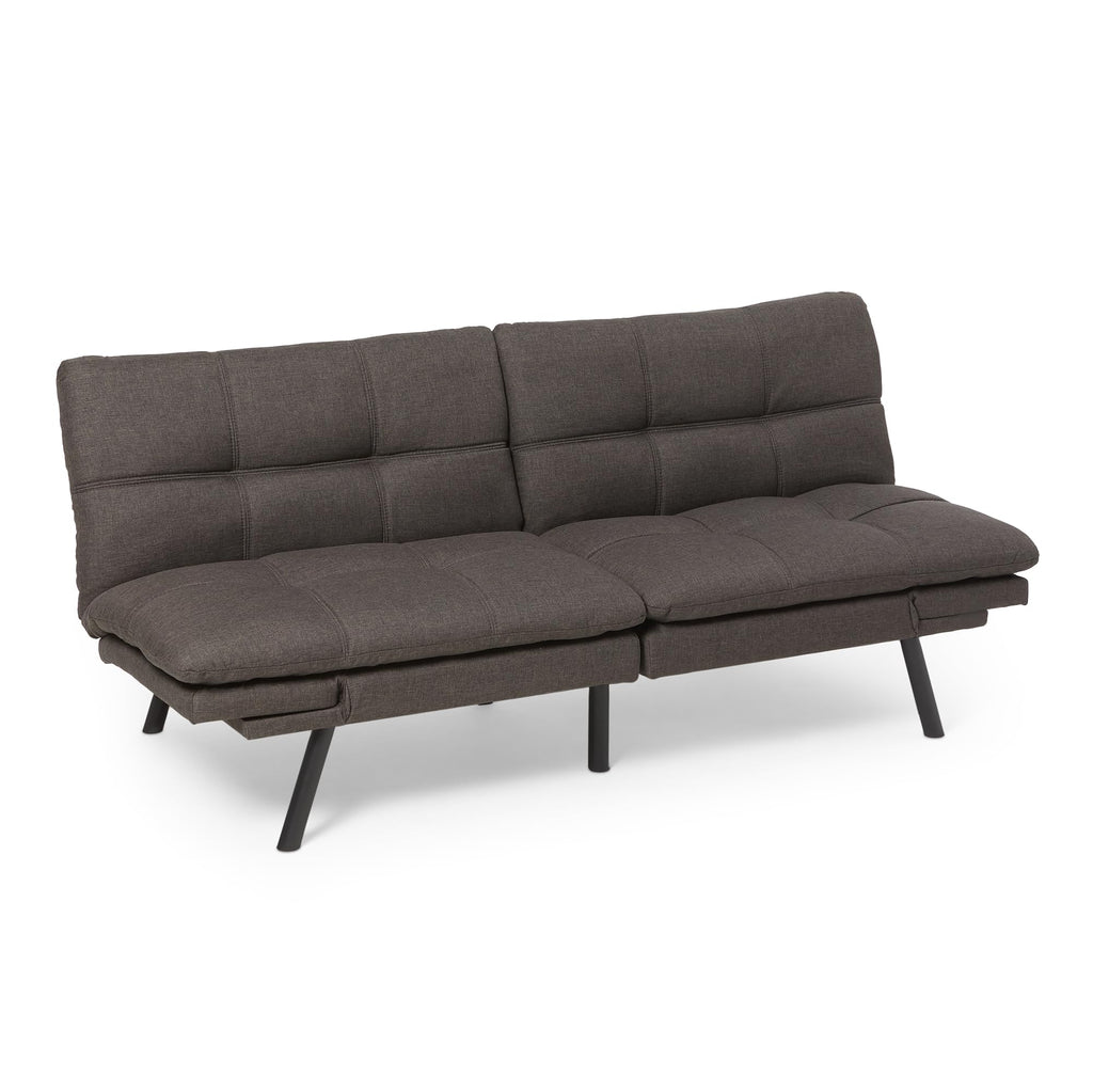 Futon Sofa Bed, Convertible Memory Foam Sofa Couch with Adjustable Positions for Small Living Room, Office, Apartment, Dark Grey Linen Fabric