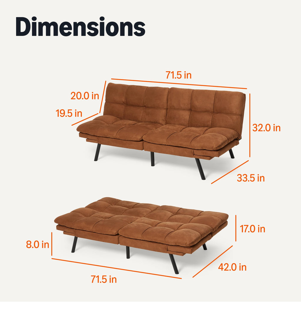 Futon Sofa Bed, Convertible Memory Foam Sofa Couch with Adjustable Positions for Small Living Room, Office, Apartment, Dark Grey Linen Fabric