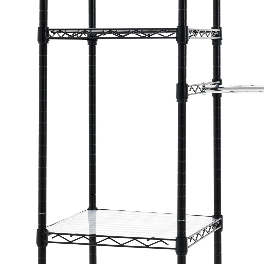 Adjustable Expandable Metal Closet Hanging Organizer with Multi Storage Shelves, Easy to Assemble, Black, 57-80"L x 14"W x 72"H