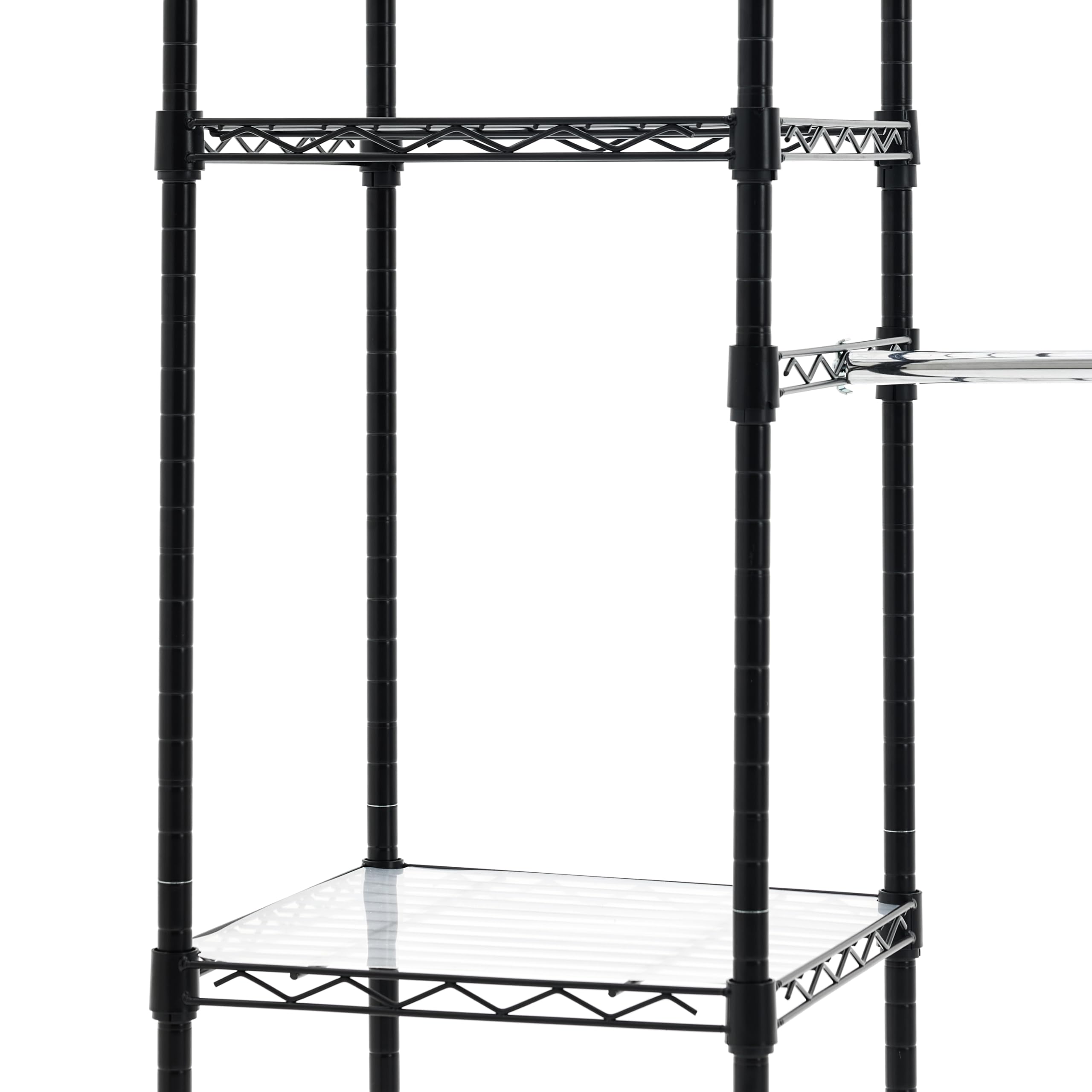 Adjustable Expandable Metal Closet Hanging Organizer with Multi Storage Shelves, Easy to Assemble, Black, 57-80"L x 14"W x 72"H