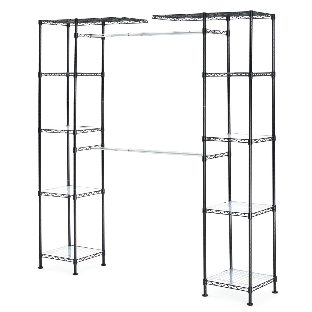 Adjustable Expandable Metal Closet Hanging Organizer with Multi Storage Shelves, Easy to Assemble, Black, 57-80"L x 14"W x 72"H