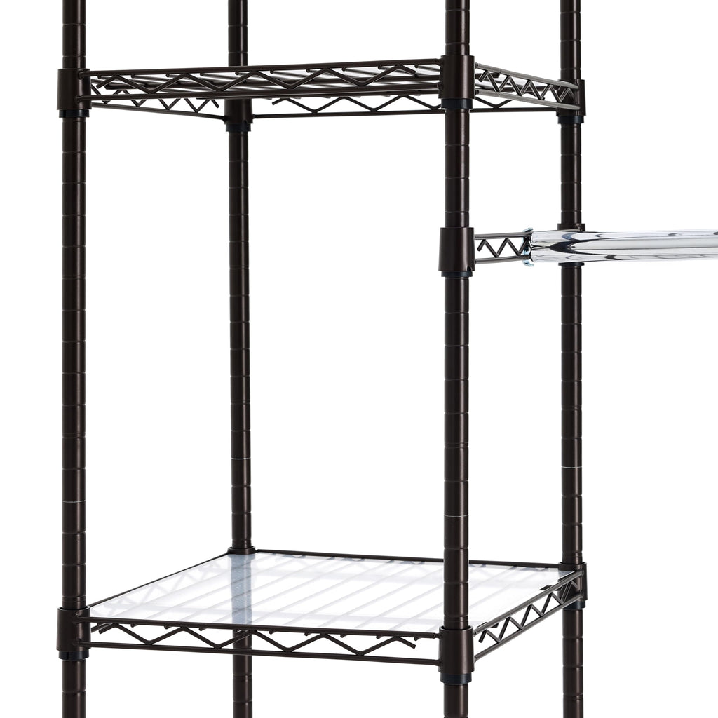 Adjustable Expandable Metal Closet Hanging Organizer with Multi Storage Shelves, Easy to Assemble, Black, 57-80"L x 14"W x 72"H