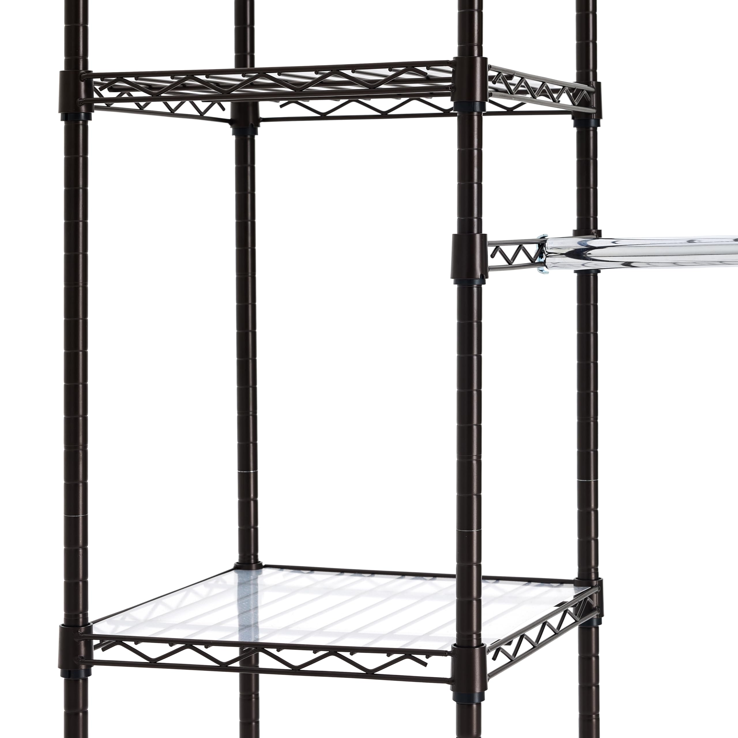 Adjustable Expandable Metal Closet Hanging Organizer with Multi Storage Shelves, Easy to Assemble, Black, 57-80"L x 14"W x 72"H
