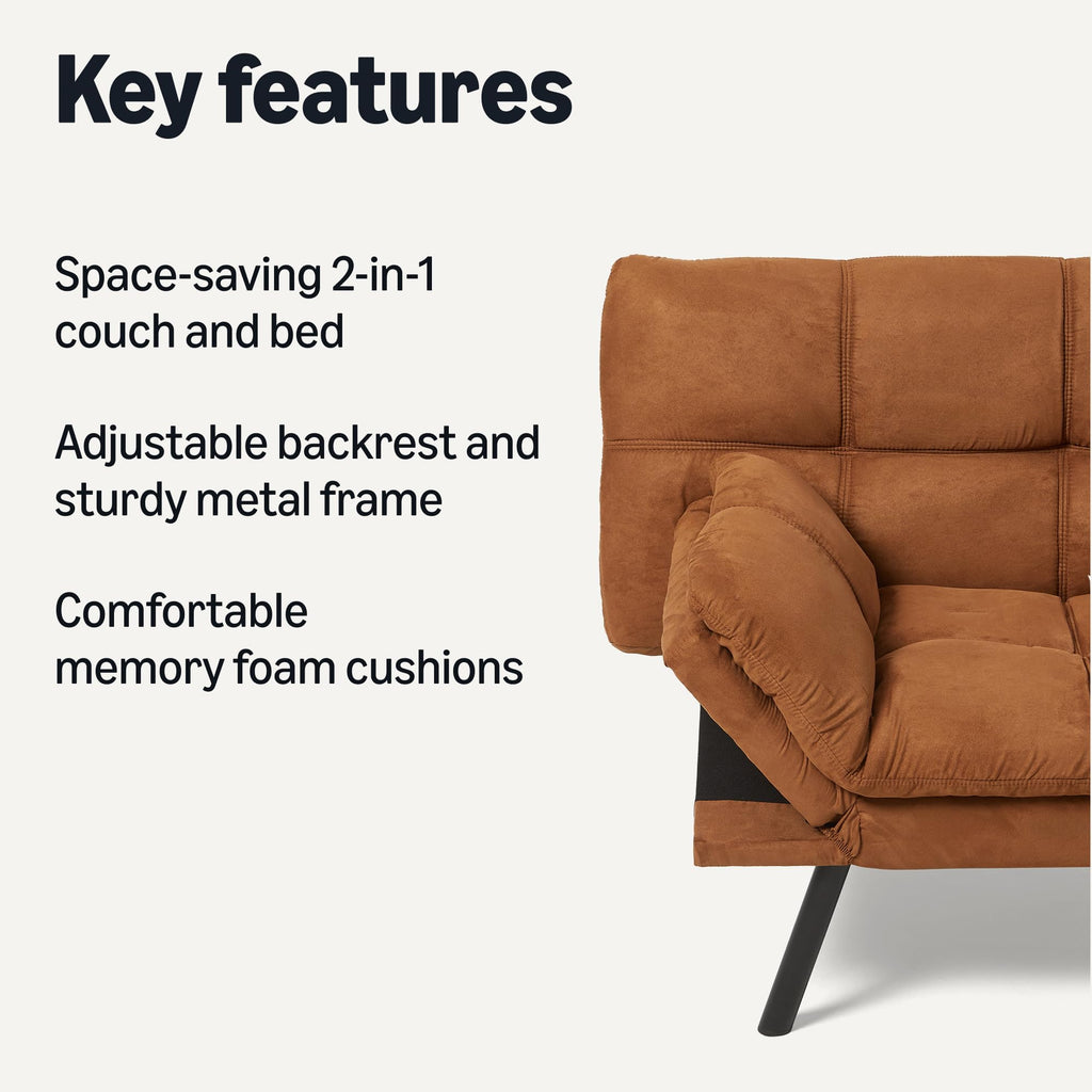 Futon Sofa Bed, Convertible Memory Foam Sofa Couch with Adjustable Positions for Small Living Room, Office, Apartment, Dark Grey Linen Fabric